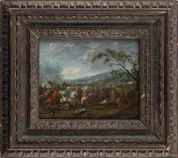 CERCHIA DI JAN FRANZ VAN BREDAEL (Anversa, 1686 - 1750) : Battaglia...  - Asta Dipinti e Disegni dal XV al XIX secolo - Bertolami Fine Art - Casa d'Aste