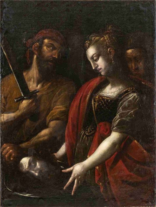 Scuola romana, prima met&#224; XVII secolo : Salomè con la testa del Battista...  - Auction Dipinti e Disegni dal XV al XIX secolo - Bertolami Fine Art - Casa d'Aste