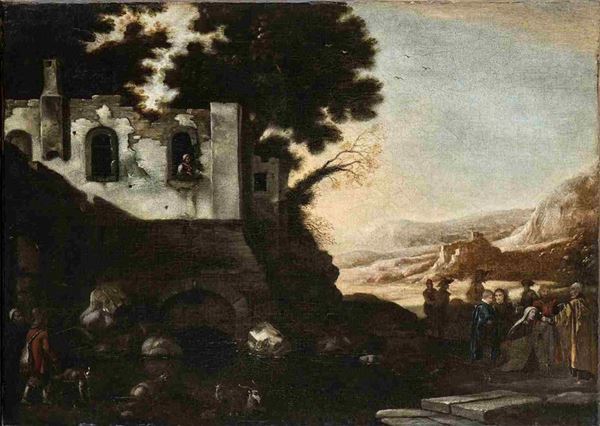 Paesaggio romano con scena pastori e scena di benedizione ...  - Asta Dipinti e Disegni dal XV al XIX secolo - Bertolami Fine Art - Casa d'Aste