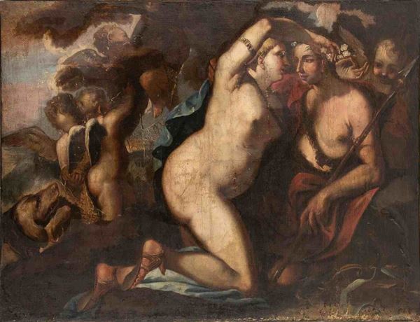 SCUOLA VENEZIANA, SECONDA META' DEL XVII SECOLO : Venere e Adone...  - Asta Dipinti e Disegni dal XV al XIX secolo - Bertolami Fine Art - Casa d'Aste