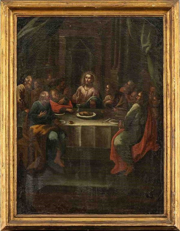 Scuola napoletana, XVIII secolo : Ultima cena...  - Asta Dipinti e Disegni dal XV al XIX secolo - Bertolami Fine Art - Casa d'Aste