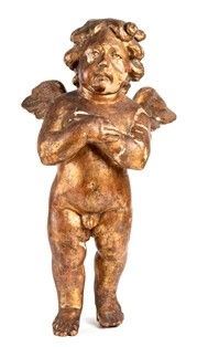 Putto alato italiano in legno dorato - XIX secolo...  - Asta  Mobili e Oggetti d'arte dal XVII all'inizio del XX secolo - Bertolami Fine Art - Casa d'Aste