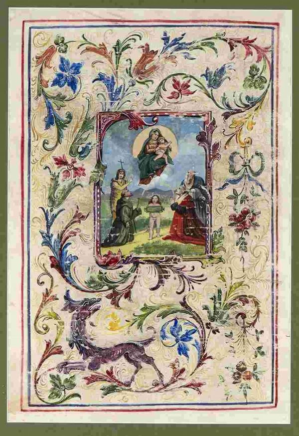 Scuola umbra, XVI secolo : Antifonario miniato con la Madonna di Foligno...  - Auction Dipinti e Disegni dal XV al XIX secolo - Bertolami Fine Art - Casa d'Aste