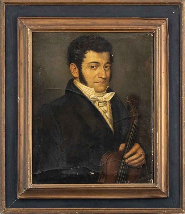 LUDOVICO BIZZI (attivo nella prima MET&#192; del XIX secolo) : Ritratto del violinista Enrico Margineni...  - Asta Dipinti e Disegni dal XV al XIX secolo - Bertolami Fine Art - Casa d'Aste