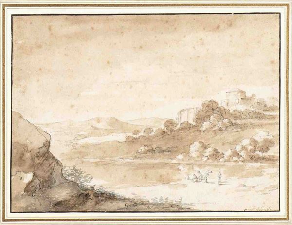 CORNELIS VAN POELENBURGH (Utrecht, 1594 - 1667) : Paesaggio della campagna romana ...  - Asta Dipinti e Disegni dal XV al XIX secolo - Bertolami Fine Art - Casa d'Aste