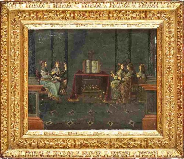 Gruppo di gentildonne in preghiera intorno all'altare di una chiesa...  - Auction Dipinti e Disegni dal XV al XIX secolo - Bertolami Fine Art - Casa d'Aste