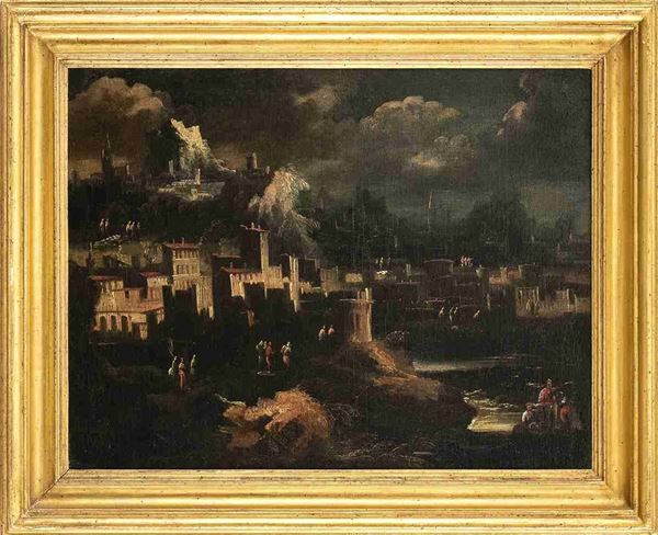 AMBITO DI FRAN&#199;OISE DE NOM&#200; DETTO MONS&#217; DESIDERIO, PRIMA MET&#192; XVII SECOLO - Paesaggio fantastico notturno...