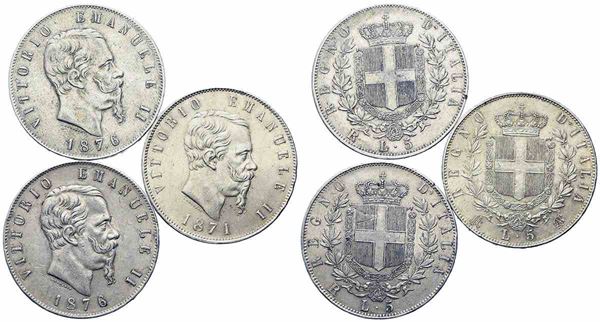 REGNO D'ITALIA. Vittorio Emanuele III (1900-1943). Lotto di tre monete da 5 lir...