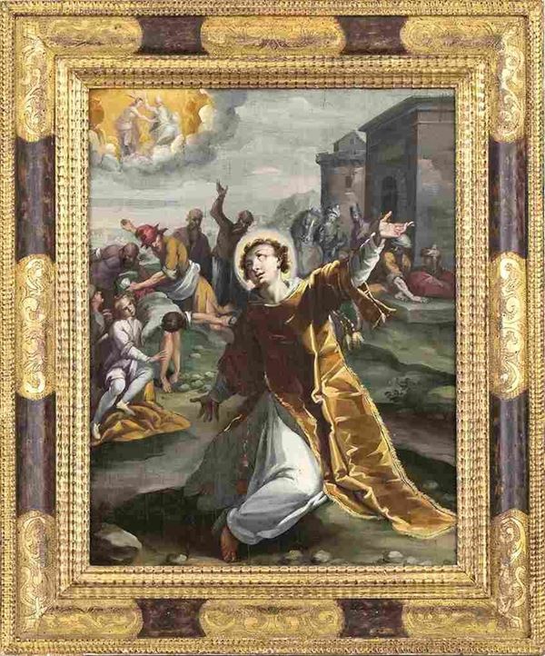 ARTISTA MARCHIGIANO, FINE DEL XVI - INIZIO DEL XVII SECOLO : Lapidazione di Santo Stefano...  - Auction Dipinti e Disegni dal XV al XIX secolo - Bertolami Fine Art - Casa d'Aste