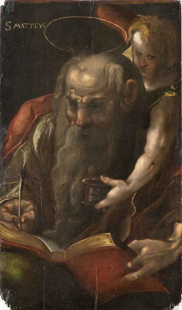 AMBITO DI POLIDORO CALDARA DETTO DA CARAVAGGIO, TERZO QUARTO DEL XVI SECOLO : San Matteo e l'Angelo...  - Asta Dipinti e Disegni dal XV al XIX secolo - Bertolami Fine Art - Casa d'Aste