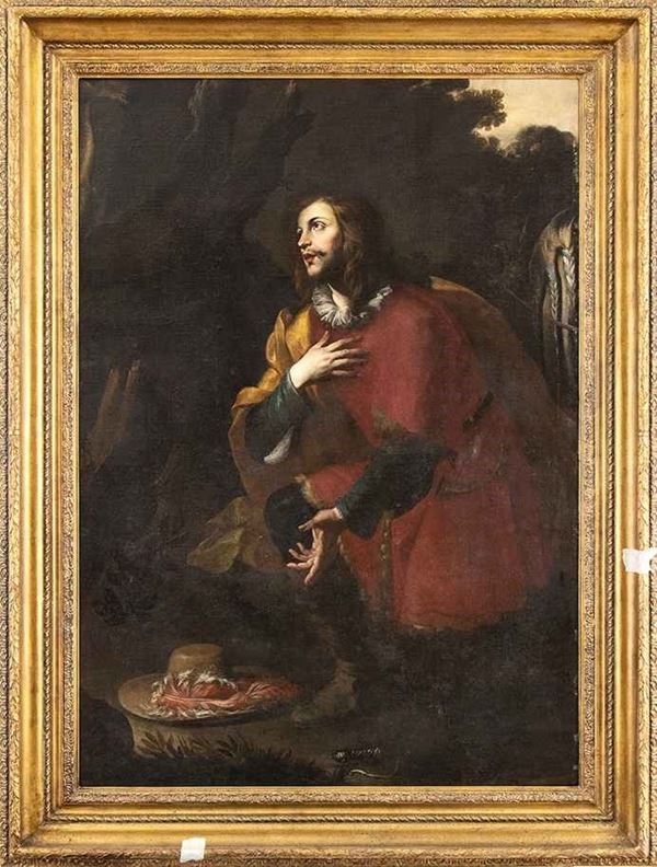 SEGUACE DI ANTON VAN DYCK, PRIMA META&#8217; DEL XVII SECOLO,Anton van Dyck - Cavaliere inginocchiato in preghiera (Sant'Eustachio?)...