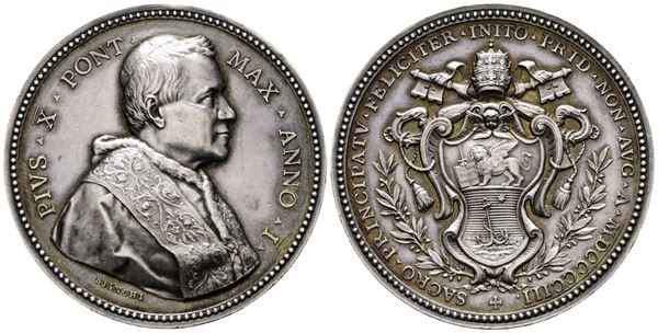 ROMA. PIO X (1903-1914). Medaglia anno I. Ag. 34,85gr. Bart. E904; 44,5mm; RARA