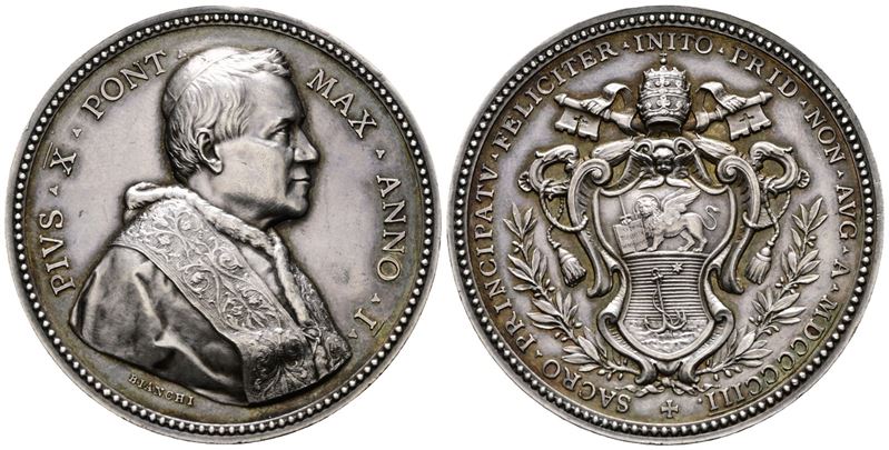 Roma. Pio X (1903-1914). Medaglia Anno I. Ag. 34,85gr. Bart. E904; 44,5mm; Rara