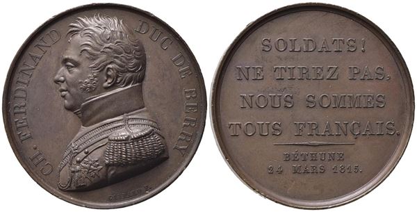 FRANCIA. Medaglia 1815 "CH. FERDINAND DUC DE BERRY". Opus Gayrard. Ae (40,5 mm ...  - Asta Monete e medaglie moderne Italiane ed Estere - Bertolami Fine Art - Casa d'Aste