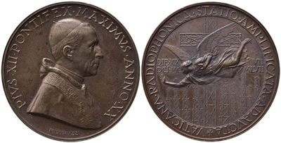 Vaticano. Pio XII (1939 - 1958). Medaglia Anno XX "ampliamento della Stazione Radio Vaticana". Op...