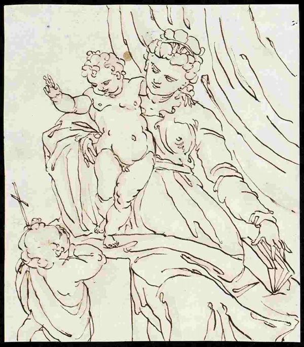 Madonna con Bambino e San Giovannino...  - Auction Dipinti e Disegni dal XV al XIX secolo - Bertolami Fine Art - Casa d'Aste