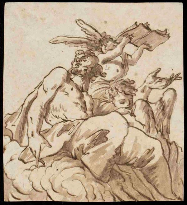 Giovanni Lanfranco : San Matteo sulle nubi...  - Asta Dipinti e Disegni dal XV al XIX secolo - Bertolami Fine Art - Casa d'Aste