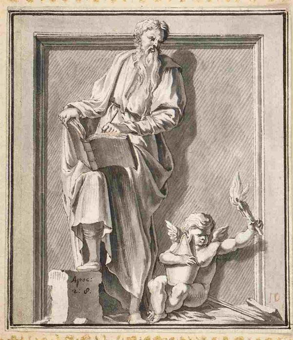 JAN  DE BISSCHOP (Amsterdam, 1628 - l'Aia, 1671) : San Giovanni Evangelista...  - Auction Dipinti e Disegni dal XV al XIX secolo - Bertolami Fine Art - Casa d'Aste