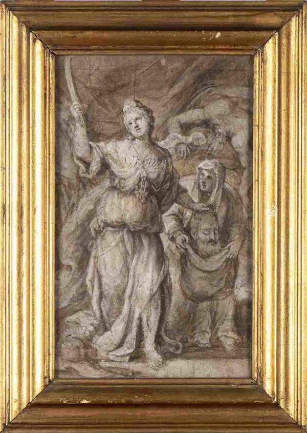 Giuditta con la testa di Oloferne scappa dall’accampamento nemico...  - Asta Dipinti e Disegni dal XV al XIX secolo - Bertolami Fine Art - Casa d'Aste