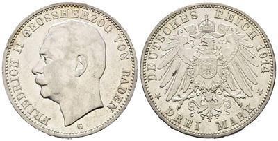 Germania. Baden. Federico II. 3 Marchi 1914 Km 280. Ag.16,67gr.