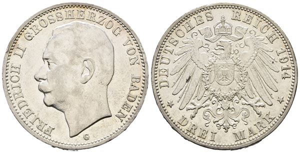 GERMANIA. BADEN. Federico II. 3 Marchi 1914 KM 280. Ag.16,67gr.
