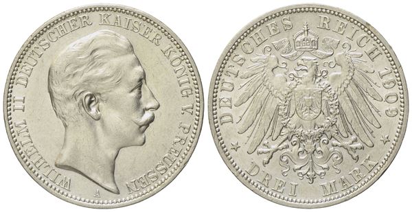 GERMANIA. Guglielmo II (1891-1918). 3 marchi 1909. KM 527; Ag; 16,67gr