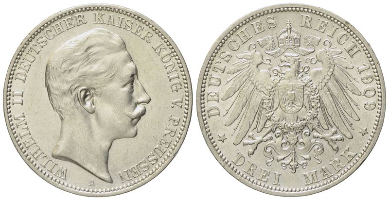 GERMANIA. Guglielmo II (1891-1918). 3 marchi 1909. KM 527; Ag; 16,67gr SPL