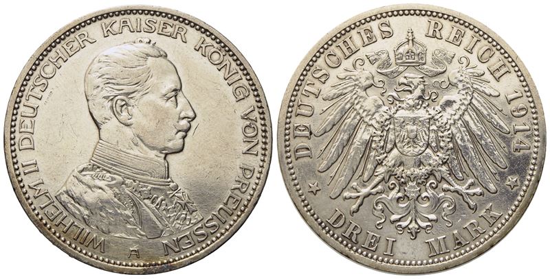 GERMANIA. Guglielmo II (1891-1918). 3 marchi 1914. Jaeger 113; Ag. 16,67gr. SPL