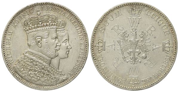 GERMANIA. Guglielmo I (1861-1888). Tallero dell'incoronazione 1861. KM 488; Ag; 18,52gr