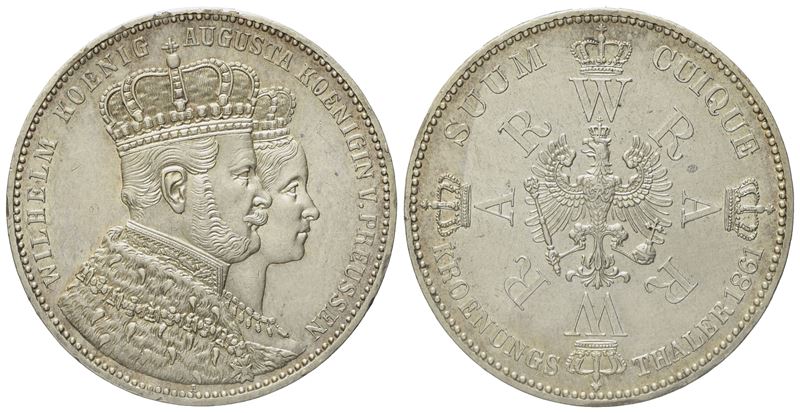 GERMANIA. Guglielmo I (1861-1888). Tallero dell'incoronazione 1861. KM 488; Ag; 18,52gr. SPL/FDC