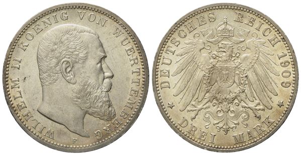 GERMANIA. WURTTEMBERG. Guglielmo II (1891-1918). 3 marchi 1909. KM 635; Ag; 16,67gr