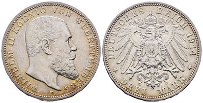Germania. Wurttemberg. Guglielmo II. 3 Marchi 1914. Km 635; Ag; 16,66 Gr