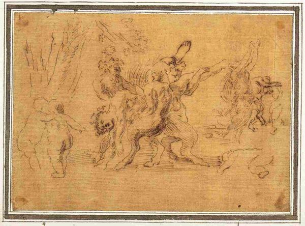 Stefano della Bella (Firenze, 1610 - 1664) - Scena dionisiaca con menadi, putti e Bacco sorretto da satiri...