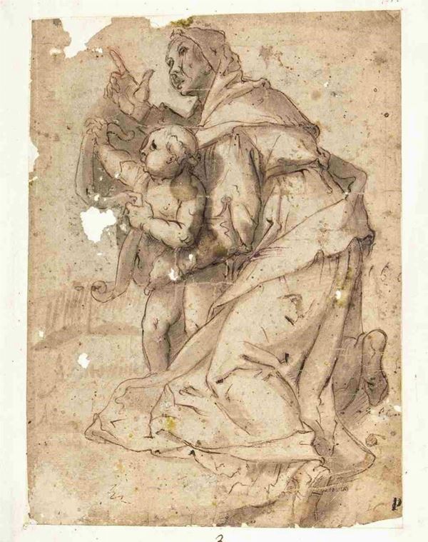 Donna con bambino...  - Auction Dipinti e disegni antichi. Secoli XVI-XIX - Bertolami Fine Art - Casa d'Aste