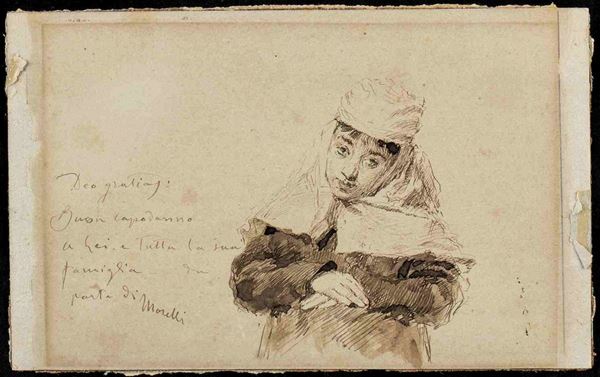 DOMENICO MORELLI (Napoli, 1823 - 1901) - Ritratto a mezzo busto di donna...