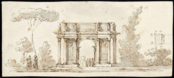 ANDREA APPIANI (Milano, 1754 - 1817) : Recto: studio per arco di trionfo in un parco con figure; verso: disegno incomp...  - Asta Dipinti e Disegni dal XV al XIX secolo - Bertolami Fine Art - Casa d'Aste