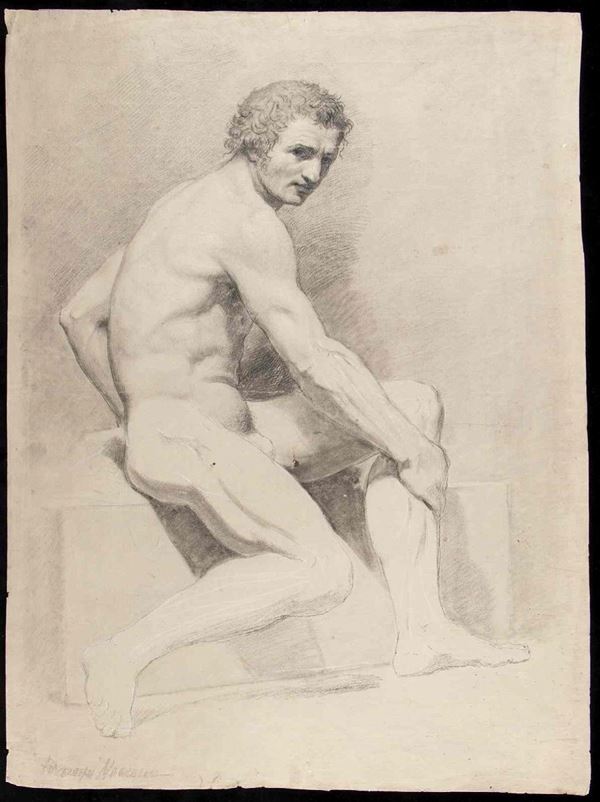 MARCELLO PIACENTINI (Roma, 1881 -1960) : Studio di nudo maschile seduto...  - Asta Dipinti e Disegni dal XV al XIX secolo - Bertolami Fine Art - Casa d'Aste