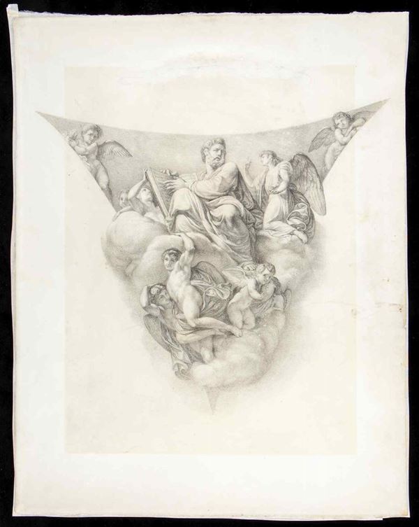 ANDREA APPIANI (Milano, 1754 - 1817) : Studio per un peduccio con San Matteo tra le nubi contornato di angeli...  - Asta Dipinti e Disegni dal XV al XIX secolo - Bertolami Fine Art - Casa d'Aste