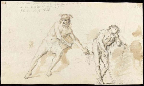 Recto: vari studi per Ermes che suona il flauto; verso: Ermes e una figura addo...  - Auction Dipinti e Disegni dal XV al XIX secolo - Bertolami Fine Art - Casa d'Aste