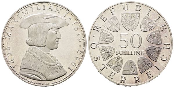 AUSTRIA. 50 scellini 1969. Ag; 20 g; 33,95 mm.