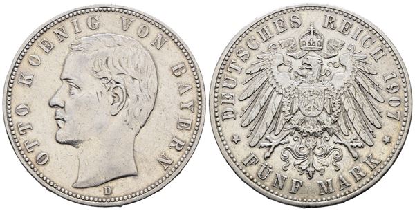 GERMANIA. BAVARIA. Otto I. 5 marchi 1907. KM 915; Ag; 27,77gr