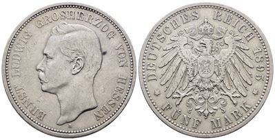 Germania. Hessen. Ernesto Luigi (1892-1918). 5 Marchi 1895. Km 369; Ag; 27,77gr
