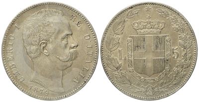 Regno D'italia. Umberto i (1878-1900). 5 Lire 1879. Gig.24; Ag; 25gr