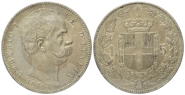 REGNO D'ITALIA. Umberto I (1878-1900). 5 lire 1879. Gig.24; Ag; 25gr