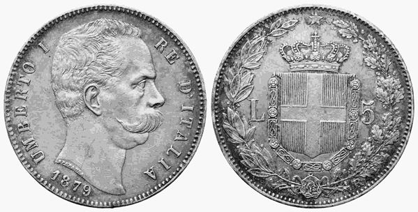 REGNO D'ITALIA. Umberto I (1878-1900). 5 lire 1879. qSPL. Bella patina d'epoca...