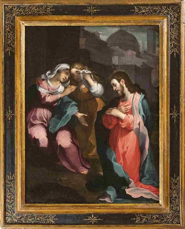 VENTURA SALIMBENI (Siena, 1568 - 1613) : Gesù di fronte a Marta e Maddalena...  - Auction Dipinti e Disegni dal XV al XIX secolo - Bertolami Fine Art - Casa d'Aste