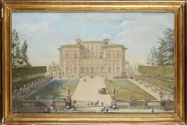 Artista attivo a Roma, seconda met&#224; XVI secolo : Veduta del Casino di villa Borghese...  - Auction Dipinti e Disegni dal XV al XIX secolo - Bertolami Fine Art - Casa d'Aste