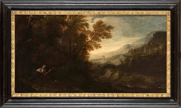 Paul Bril : Paesaggio con Maria Maddalena penitente e il tempio della Sibilla sullo sfondo...  - Auction Dipinti e Disegni dal XV al XIX secolo - Bertolami Fine Art - Casa d'Aste