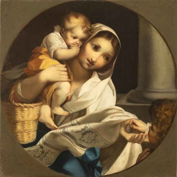 Giovane madre con bimbo in braccio che riceve una moneta (Dalla Madonna del Pop...  - Asta Dipinti e Disegni dal XV al XIX secolo - Bertolami Fine Art - Casa d'Aste