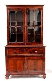 Bookcase inglese in piuma di mogano con ribalta - Regency, 1830-1837...